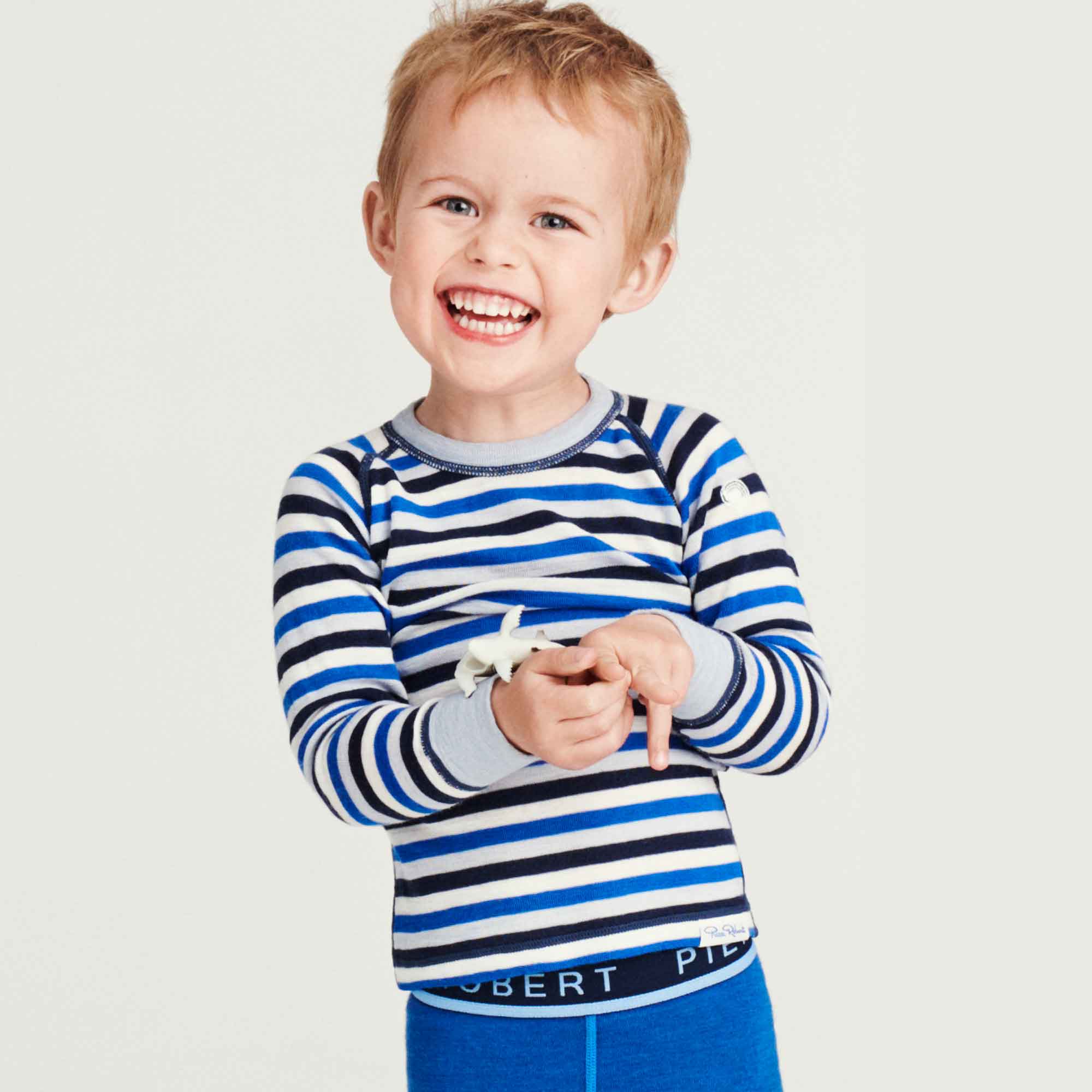 Underställströja i merinoull till barn, blue stripe, hi-res